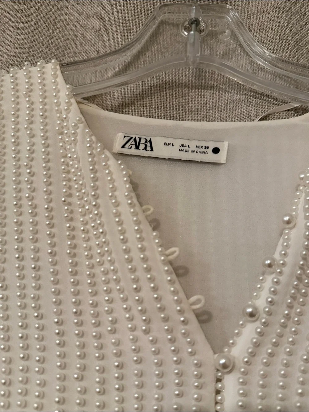 Zara Limited Edition Pearl Embellished Blouse | L